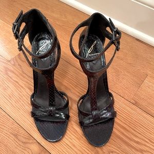 Brian Atwood Embossed Leather Metallic Sandals